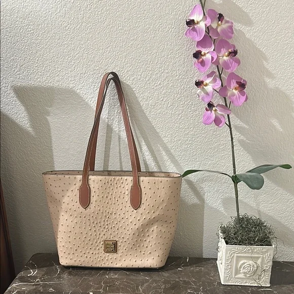 Dooney & Bourke Cream Ostrich-Embossed Tote - Picture 1 of 2